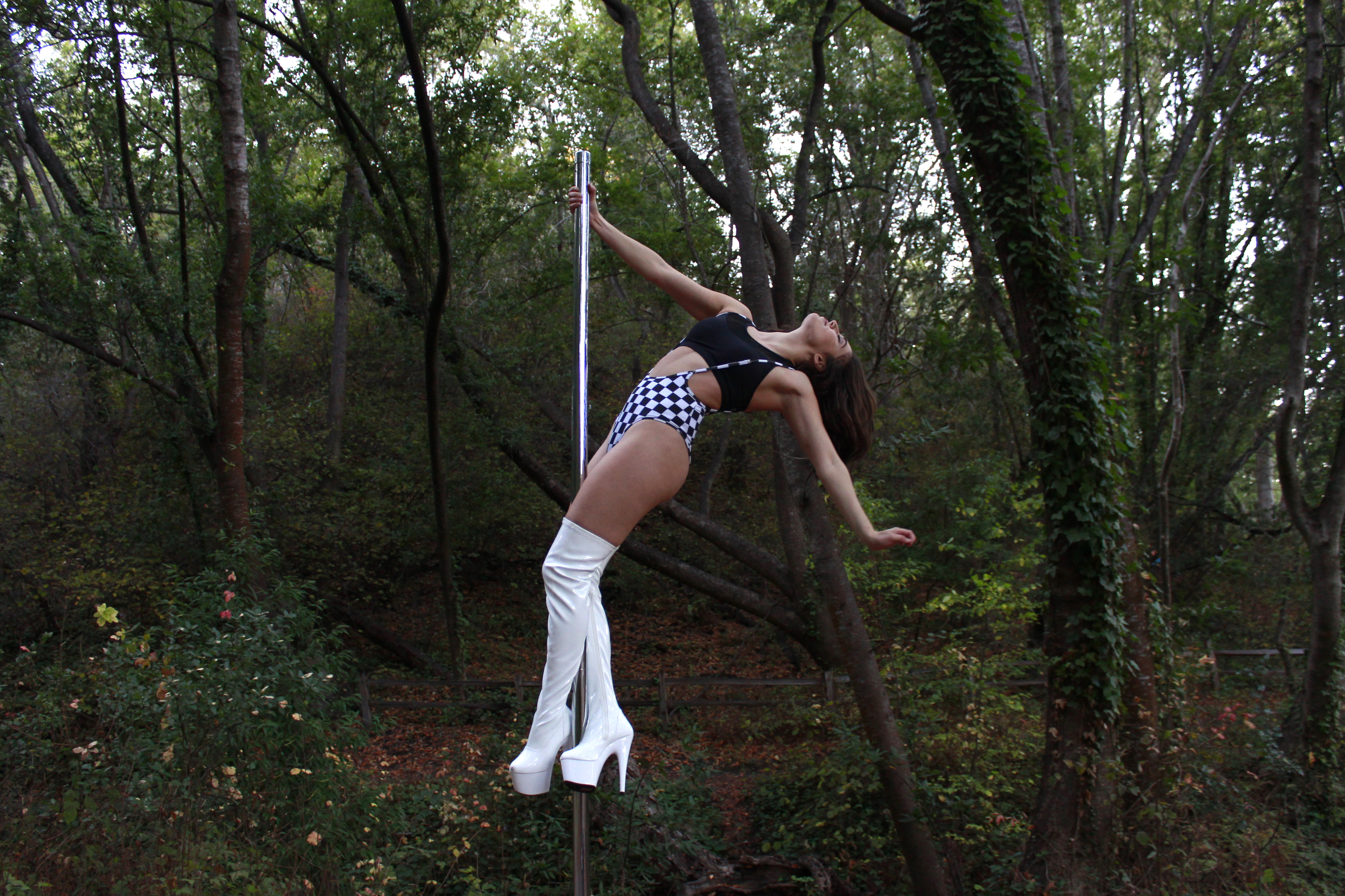Pole dancer outdoors — trees — C.A. Greenlee